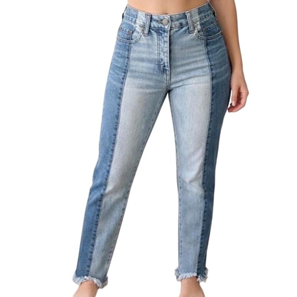 American Eagle Vintage Hi-Rise Two Tone Paneled Straight Leg Jeans Blue Size 4
